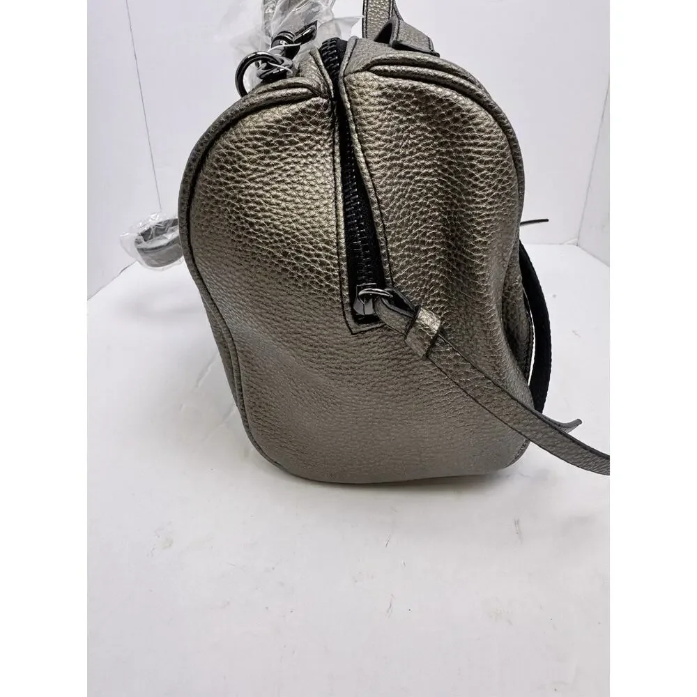 Express Gunmetal Metallic Pebbled Faux Leather Crossbody Handbag NWT Zip Pockets